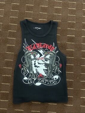 ED HARDY Graphic Tank Top with Tattoo-Inspired Print